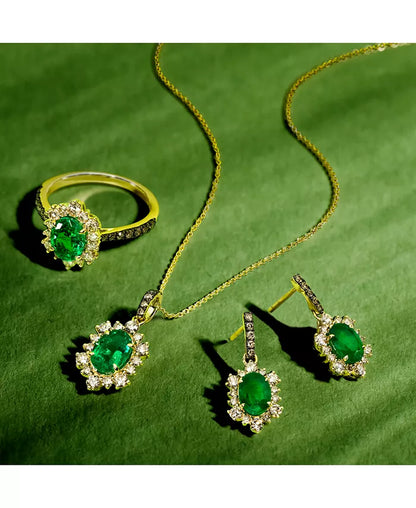 Stunning Costa Smeralda Emerald & Diamond Halo Drop Earrings in 14K Gold - 1-1/3 Ct. T.W. Emeralds & 3/4 Ct. T.W. Diamonds