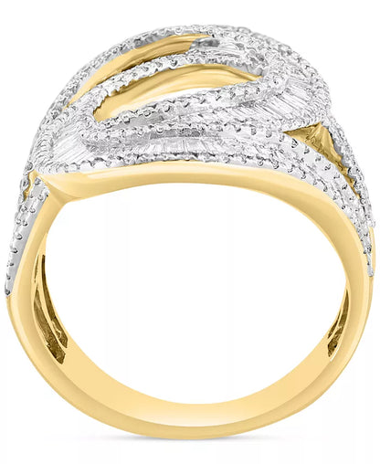 Stunning EFFY® 14K Gold Diamond Baguette Swirl Statement Ring - 2.1 Carats Total Weight