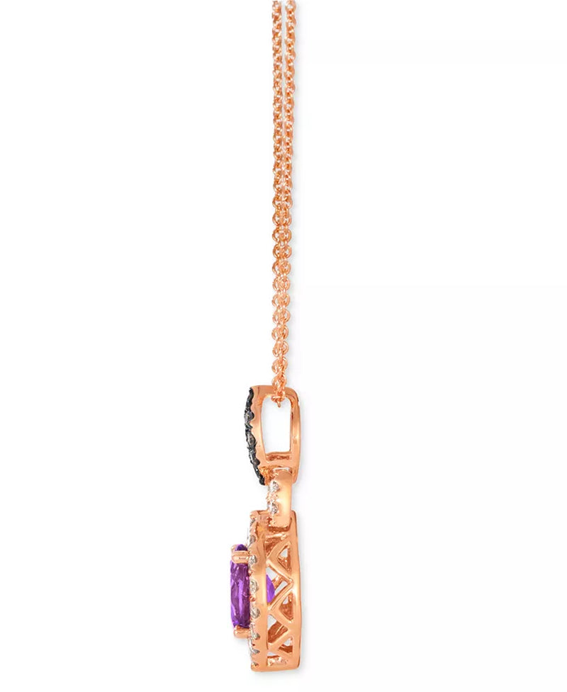 Stunning Grape Amethyst & Diamond Halo Pendant Necklace in 14K Rose Gold - Adjustable 20