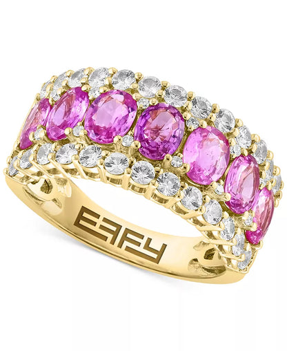 Stunning EFFY® 3.5 Ct. Blue & White Sapphire Ring with Diamond Accents in 14K White Gold - Available in Emerald and Pink Sapphire
