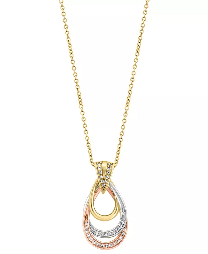 Stunning EFFY® 14K Tricolor Gold Diamond Interlocking Open Drop Pendant Necklace (1/6 Ct. T.W.)