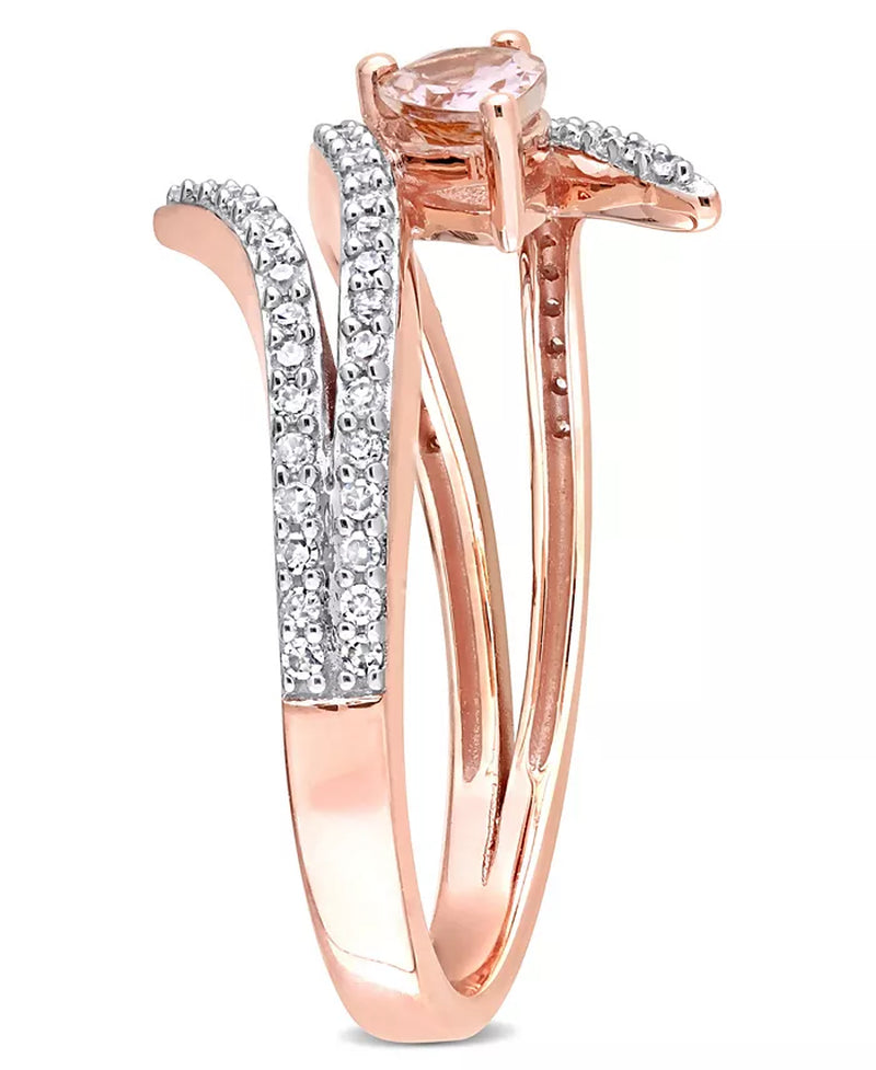 Stunning 10K Rose Gold Morganite and Diamond Open Wrap Ring
