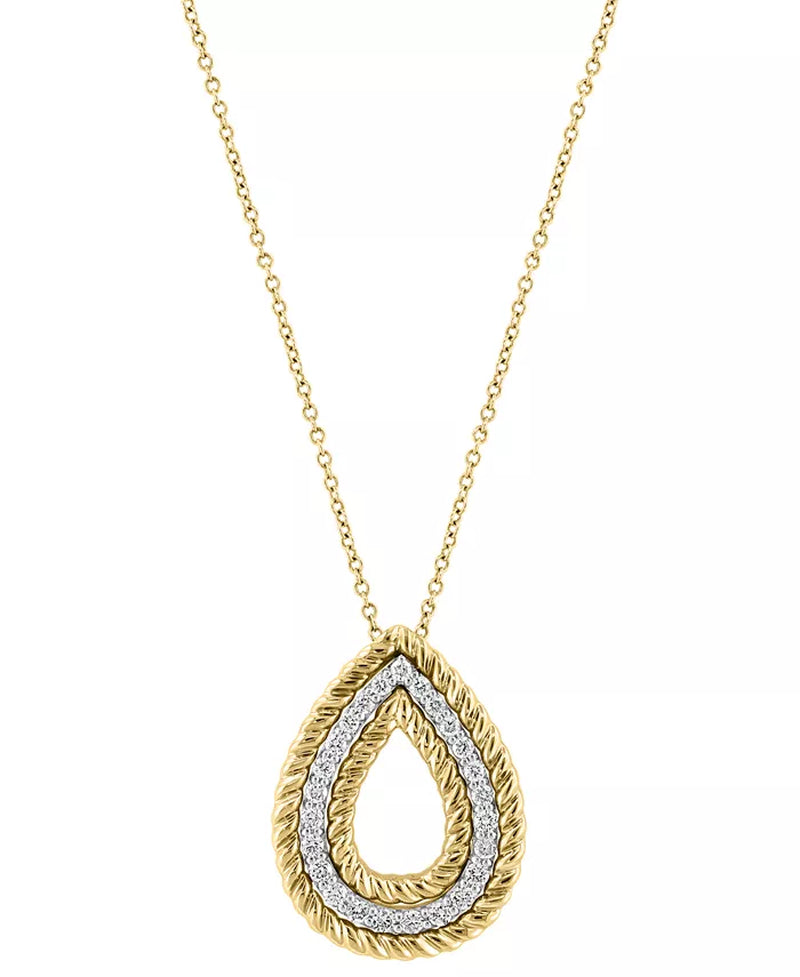Stunning EFFY® 3/8 Ct. T.W. Diamond & Rope Pear-Shaped Pendant Necklace in 14K Two-Tone Gold - 18" Elegance