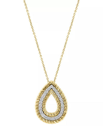 Stunning EFFY® 3/8 Ct. T.W. Diamond & Rope Pear-Shaped Pendant Necklace in 14K Two-Tone Gold - 18" Elegance