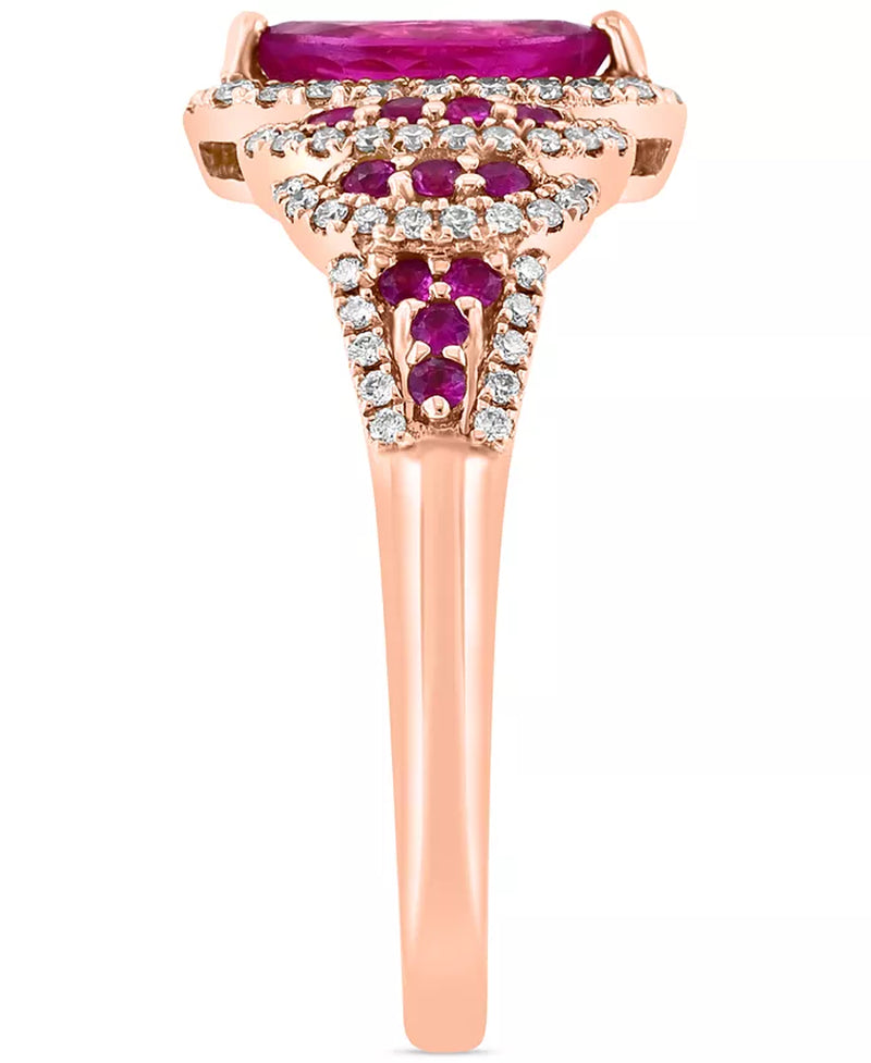 Stunning EFFY® 14K Rose Gold Marquise Halo Statement Ring with 7/8 Ct. T.W. Ruby & Diamond