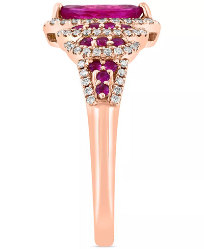 Stunning EFFY® 14K Rose Gold Marquise Halo Statement Ring with 7/8 Ct. T.W. Ruby & Diamond