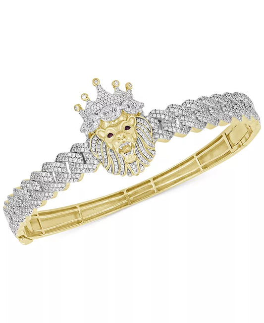 Men's 10K Gold Diamond Lion King Bangle Bracelet - 1.5 Ct. T.W.