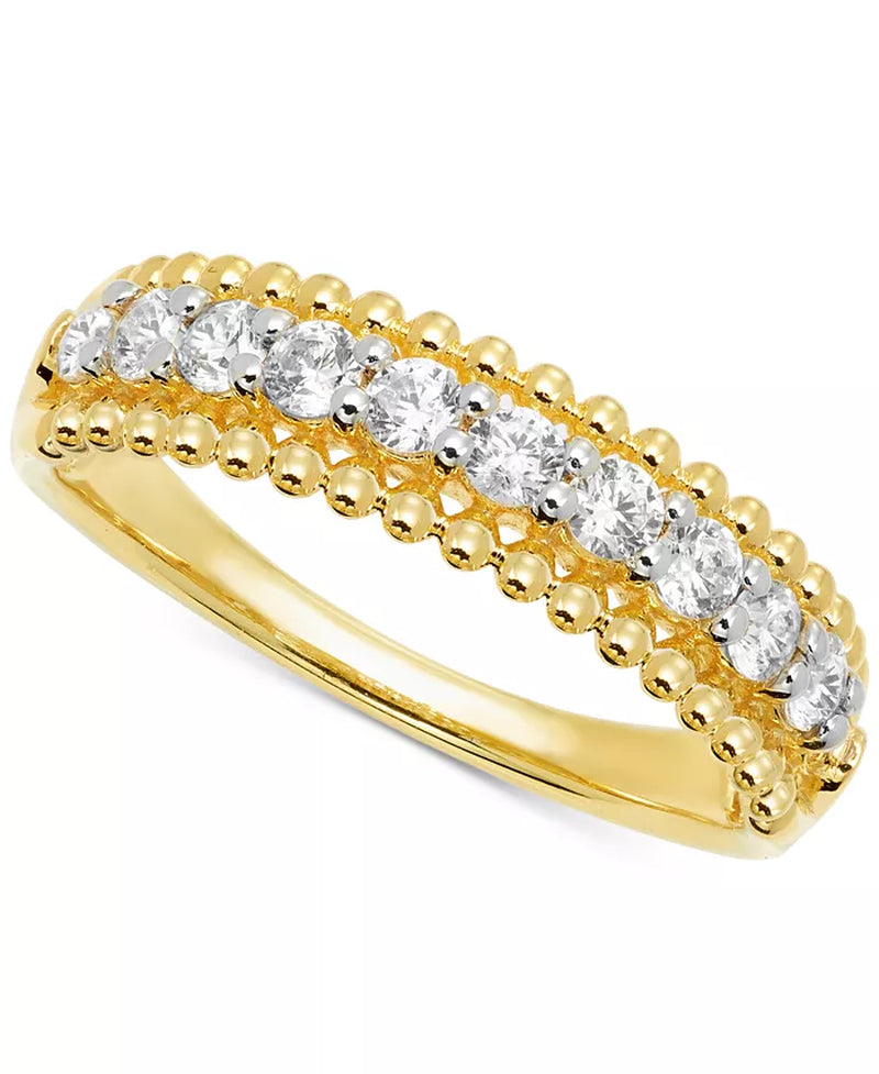 Stunning 1/2 Ct. T.W. Diamond Beaded Edge Band in Luxurious 14K Gold