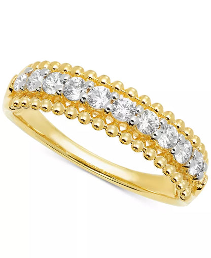 Stunning 1/2 Ct. T.W. Diamond Beaded Edge Band in Luxurious 14K Gold