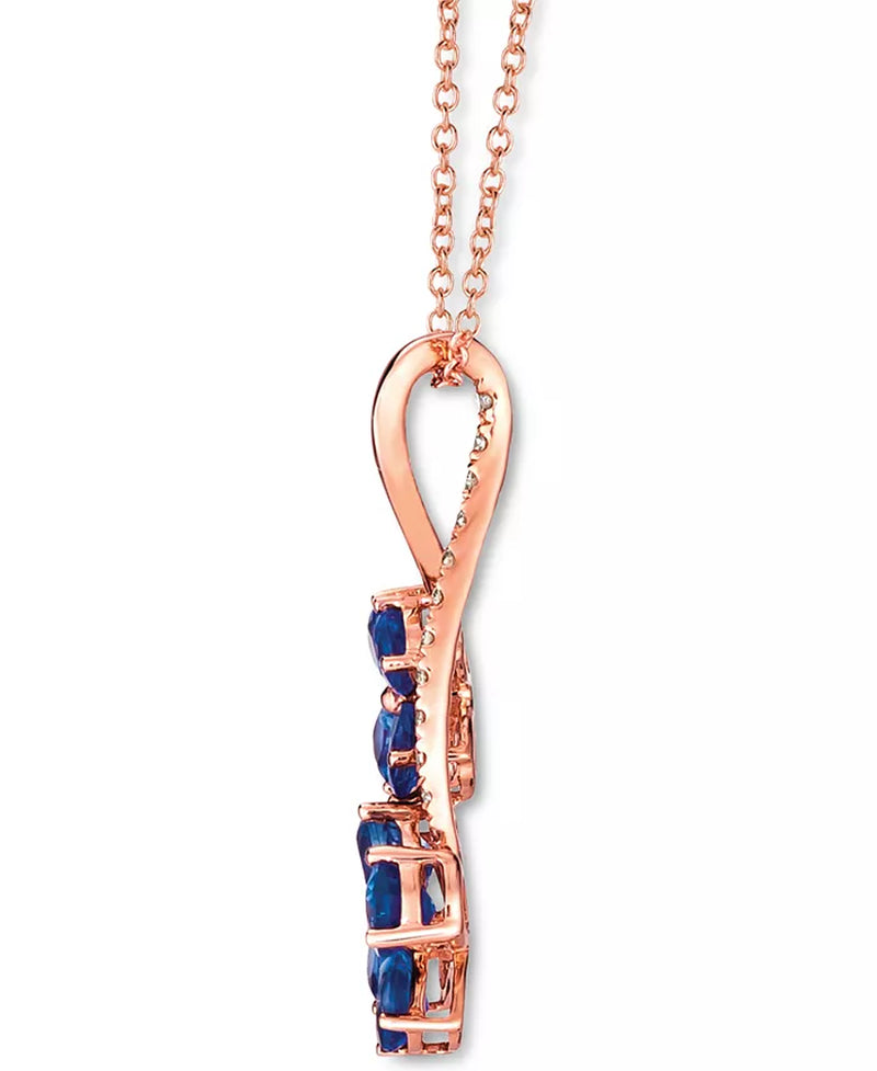 Stunning Blueberry Sapphire & Nude Diamond Flower Pendant Necklace in 14K Rose Gold - 1.5 Ct. T.W.