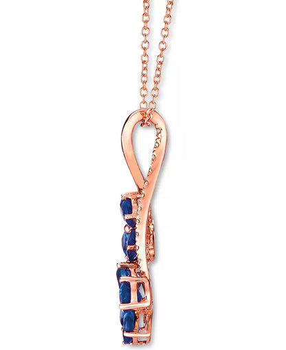 Stunning Blueberry Sapphire & Nude Diamond Flower Pendant Necklace in 14K Rose Gold - 1.5 Ct. T.W.