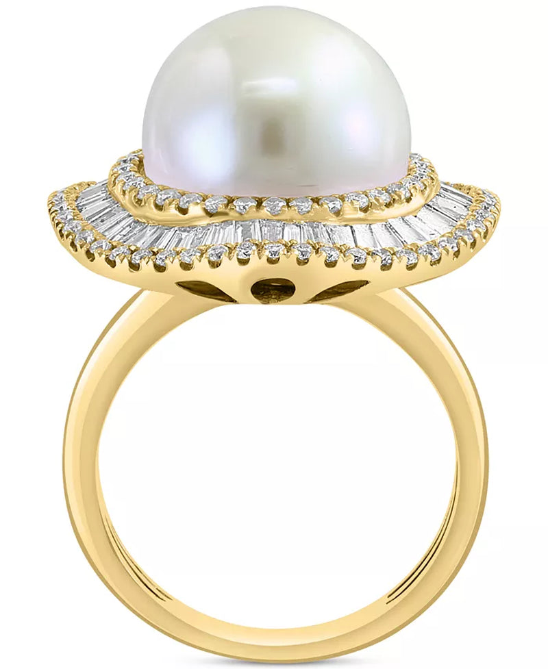 Stunning EFFY® 14K Gold Halo Ring with 10mm Freshwater Pearl & 1-1/6 Ct. T.W. Diamonds