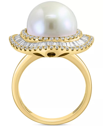 Stunning EFFY® 14K Gold Halo Ring with 10mm Freshwater Pearl & 1-1/6 Ct. T.W. Diamonds
