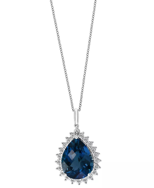 Stunning EFFY® London Blue Topaz & Diamond Pendant Necklace in 14K White Gold - 12.87 Ct. T.W.