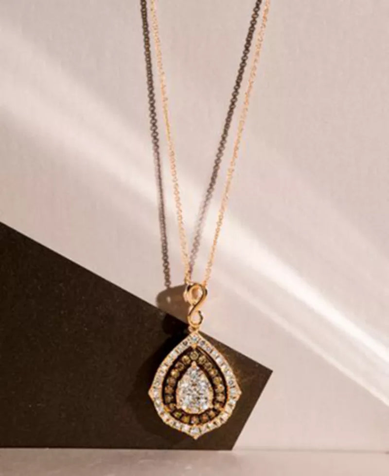 Stunning 18" Pendant Necklace with Nude & Chocolate Diamonds in Luxurious 14K Gold