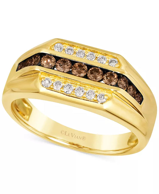 Stunning 14K Gold Men's Three Row Ring with Chocolate & Nude Diamonds (5/8 Ct. T.W.)