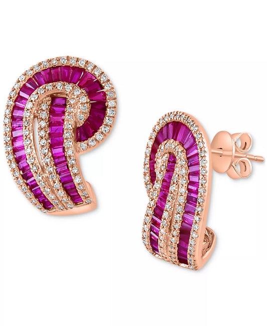 Stunning EFFY® 14K Rose Gold Ruby & Diamond Swirl Drop Earrings - 3.625 Ct. T.W.
