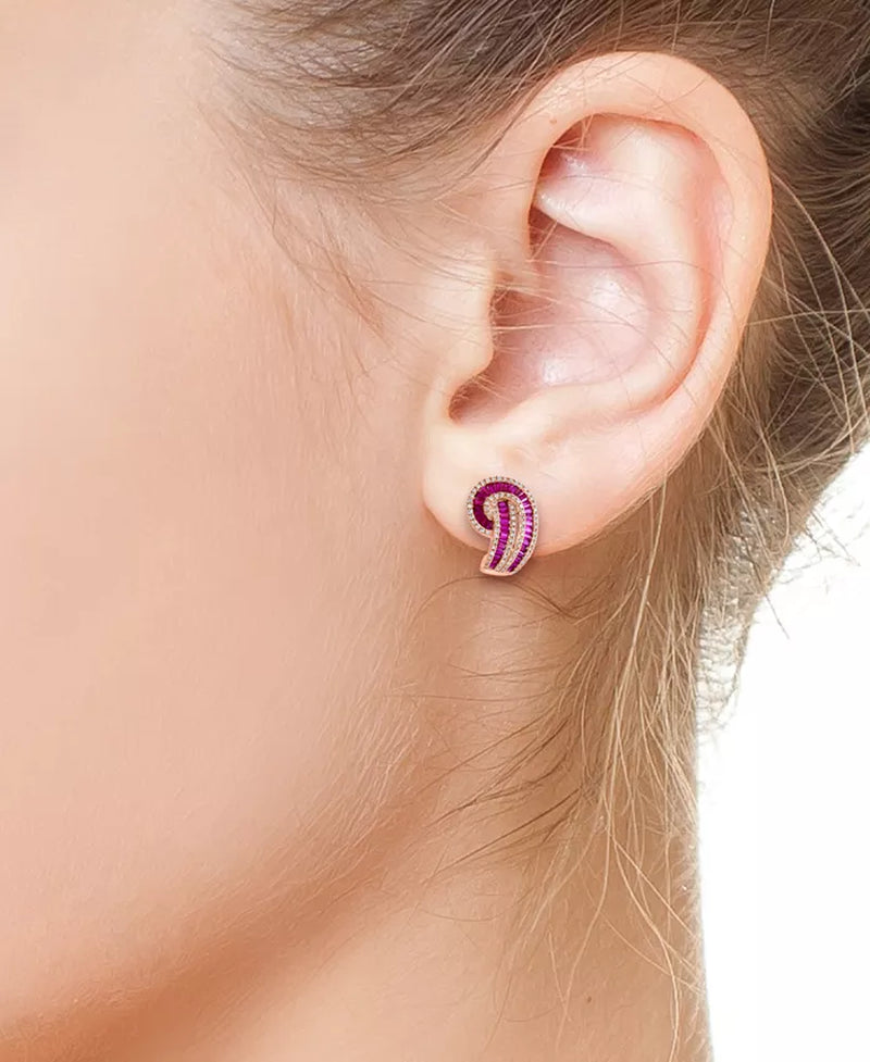 Stunning EFFY® 14K Rose Gold Ruby & Diamond Swirl Drop Earrings - 3.625 Ct. T.W.
