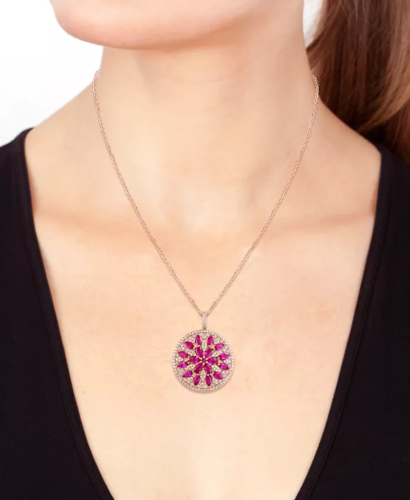 Stunning EFFY® 14K Rose Gold Mandala Pendant Necklace with 2-3/4 Ct. T.W. Ruby & 5/8 Ct. T.W. Diamond