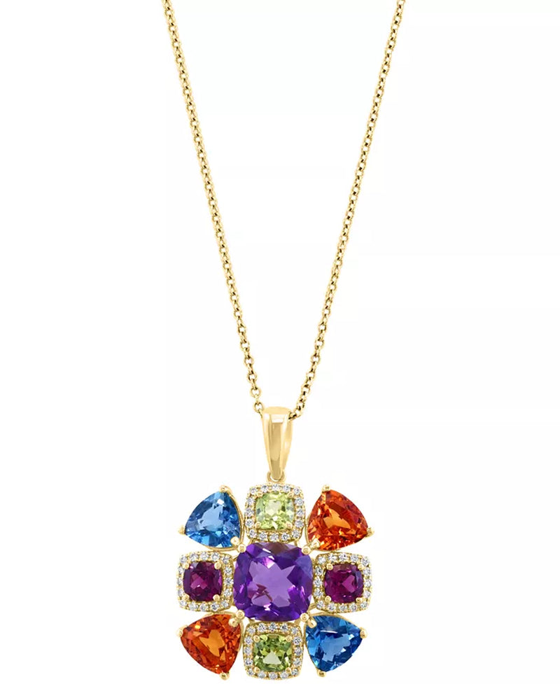 Stunning EFFY® 14K Gold Multi-Gemstone & Diamond Halo Pendant Necklace - 7.1 Ct. T.W.