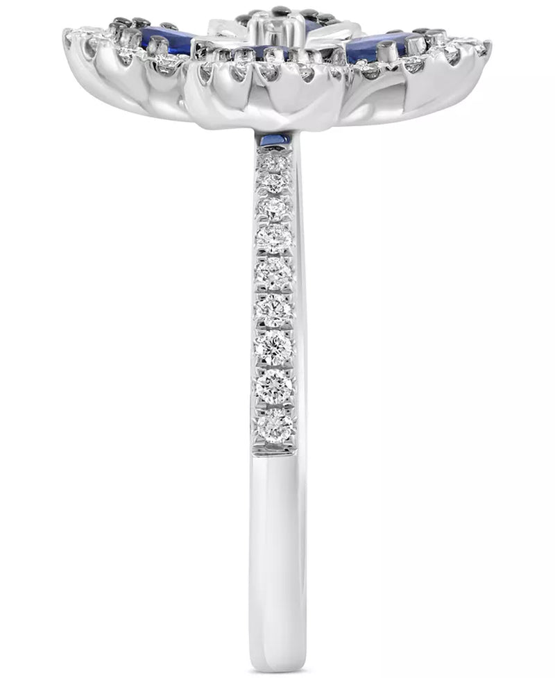 Stunning EFFY® Blue Sapphire & Diamond Flower Ring in 14K White Gold - 3/4 Ct. T.W. Sapphire & 1/3 Ct. T.W. Diamond