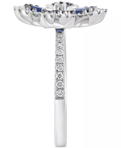 Stunning EFFY® Blue Sapphire & Diamond Flower Ring in 14K White Gold - 3/4 Ct. T.W. Sapphire & 1/3 Ct. T.W. Diamond