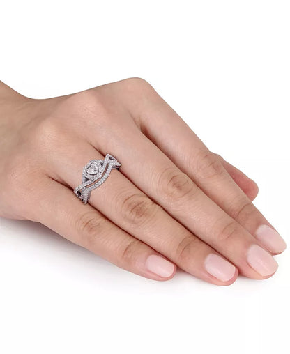 Stunning 3/4 Ct. T.W. Heart-Shape Infinity Bridal Set in Luxurious 14K White Gold