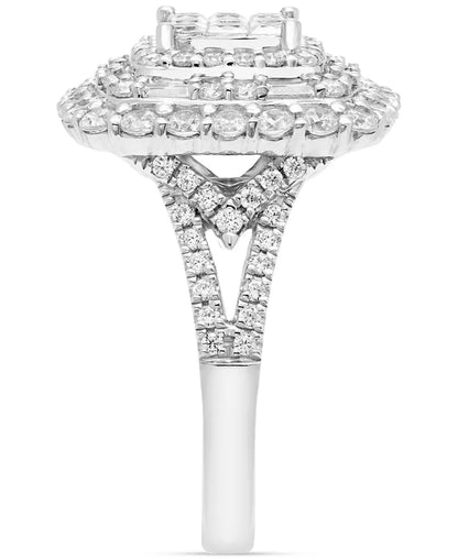 Stunning 2 Ct. Diamond Halo Cluster Engagement Ring in 14K White Gold