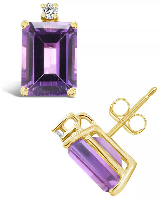 Stunning 3.2 Ct Amethyst & Diamond Accent Stud Earrings in Luxurious 14K Yellow Gold