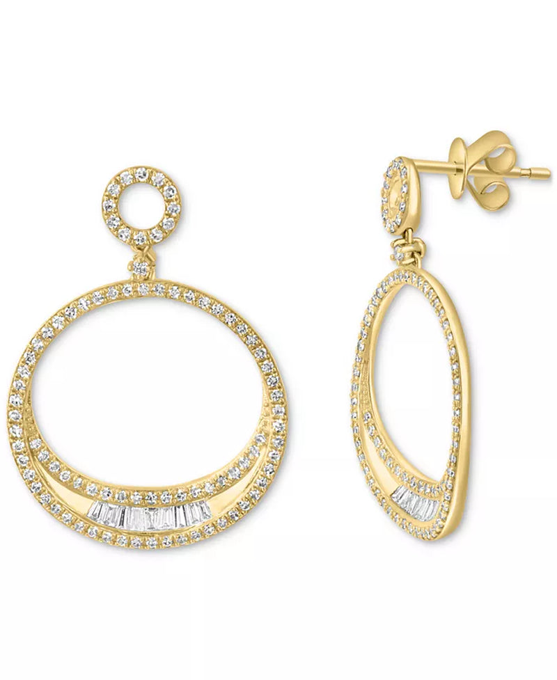 Stunning EFFY® 14K Gold Diamond Round & Baguette Open Circle Drop Earrings (3/4 Ct. T.W.)