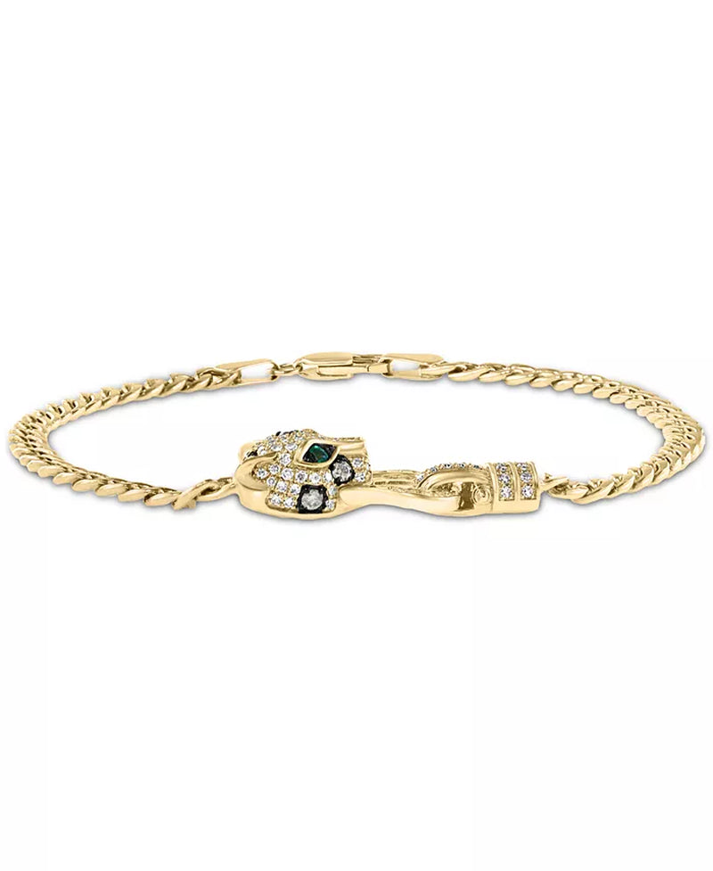 Stunning EFFY® 14K Gold Panther Head Link Bracelet with Multicolor Diamonds & Emeralds - 1/2 Ct. T.W.