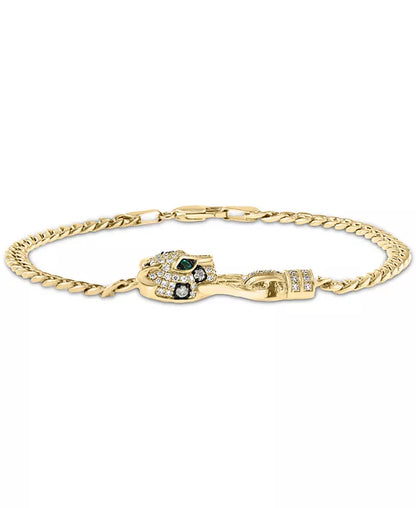 Stunning EFFY® 14K Gold Panther Head Link Bracelet with Multicolor Diamonds & Emeralds - 1/2 Ct. T.W.