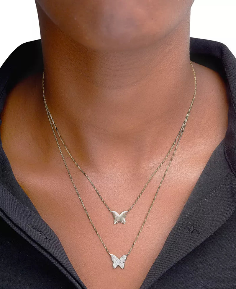 Stunning 10K Gold Diamond Pavé & Polished Butterfly Layered Pendant Necklace (1/6 Ct. T.W.) with 17" + 1" Extender – Exclusively at Macy's