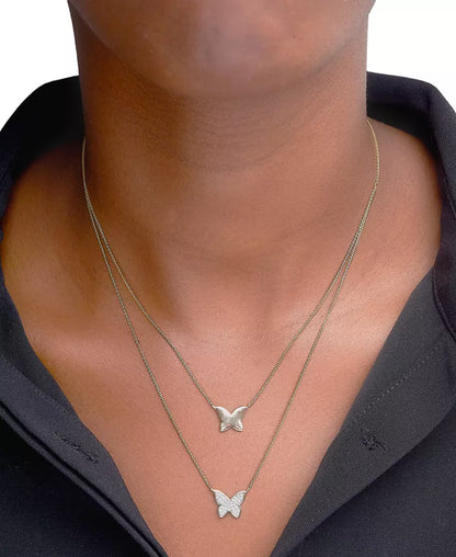 Stunning 10K Gold Diamond Pavé & Polished Butterfly Layered Pendant Necklace (1/6 Ct. T.W.) with 17" + 1" Extender – Exclusively at Macy's
