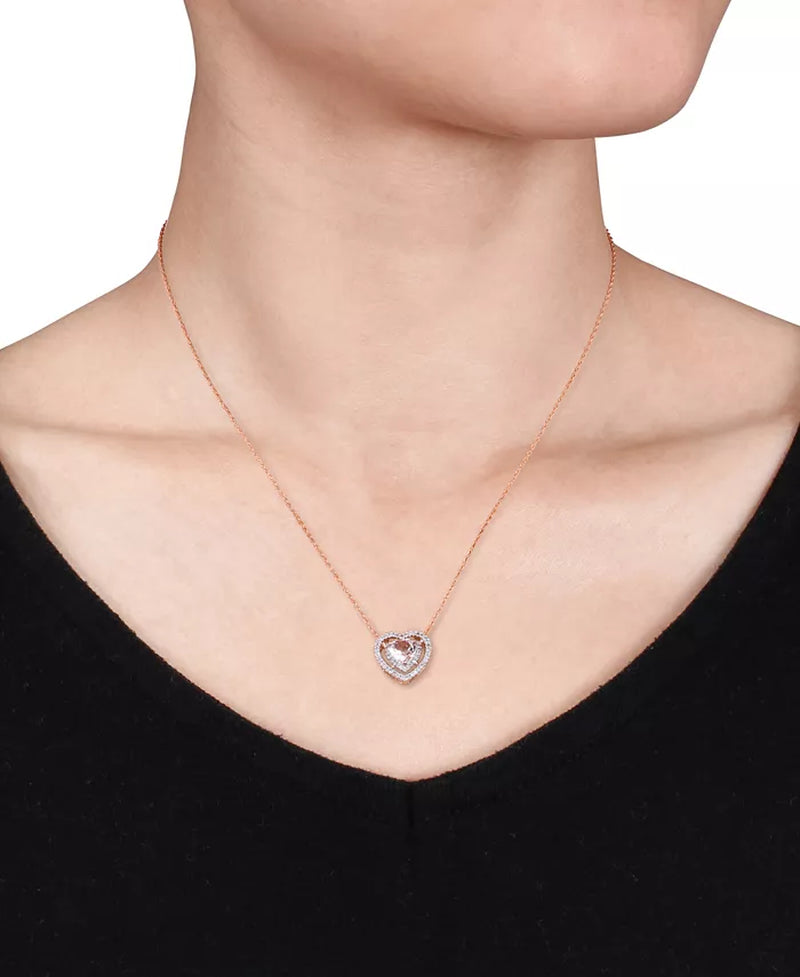 Exquisite 10K Rose Gold Heart Pendant Necklace with Morganite (5/8 Ct. T.W.) & Diamond Accents (1/5 Ct. T.W.) - 17" Elegance