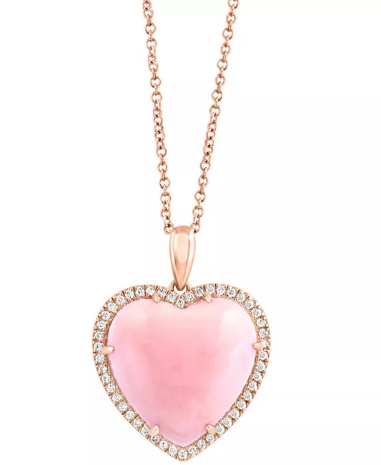 Stunning EFFY® 14K Rose Gold Heart Pendant Necklace with Pink Opal & Diamond Accents (10-9/10 Ct. T.W. & 1/5 Ct. T.W.) - 18