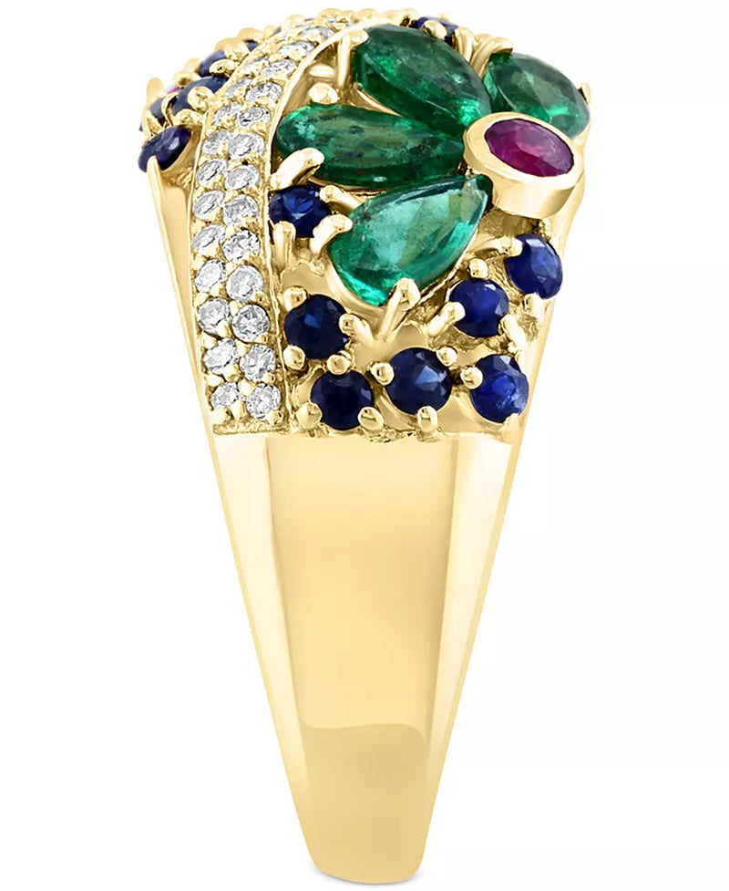 Stunning EFFY® 14K Gold Flower Openwork Ring with Multi-Gemstones (2-3/4 Ct. T.W.) & Diamonds (1/4 Ct. T.W.)
