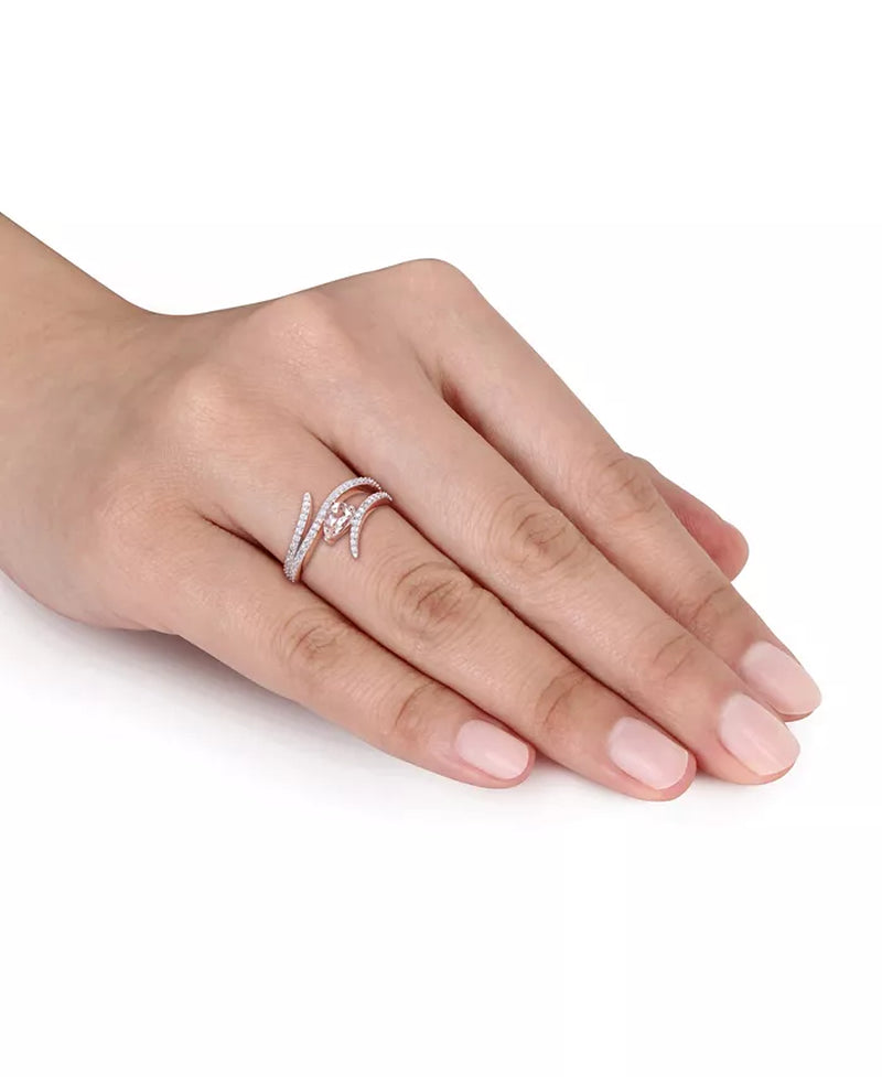 Stunning 10K Rose Gold Morganite and Diamond Open Wrap Ring