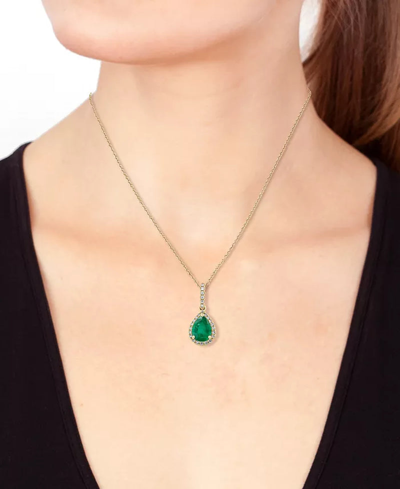 Stunning EFFY® 14K Gold Pendant Necklace with 7/8 Ct. T.W. Emerald & 1/8 Ct. T.W. Diamonds - 18" Elegance