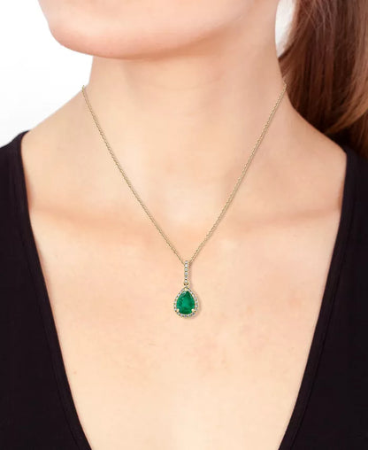 Stunning EFFY® 14K Gold Pendant Necklace with 7/8 Ct. T.W. Emerald & 1/8 Ct. T.W. Diamonds - 18" Elegance