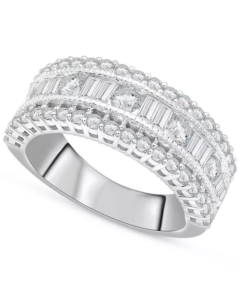 Stunning 1.5 Ct. Diamond Round & Baguette Band in Luxurious 14K White Gold