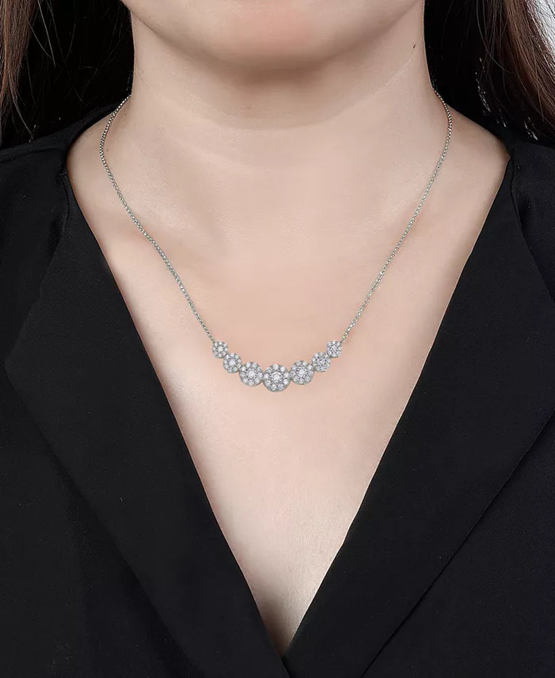 Stunning 3/4 Ct. T.W. Diamond Multi Halo Collar Necklace with 16" + 2" Extender